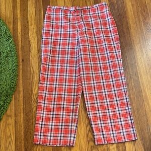 Vintage Red Plaid 70s Women's Trousers SHORT INSEAM
